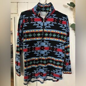 Men's Aztec Pattern Half-Zip-Up Sweater - Black, Red, Blue
